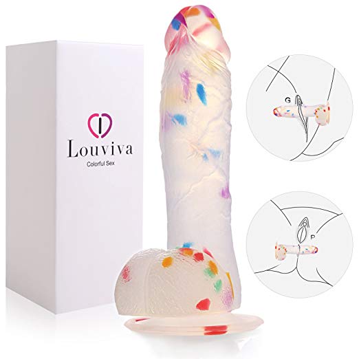Louviva Confetti Clear Dildo, 7 Inch Realistic Silicone Sex Toys with Suction Cup