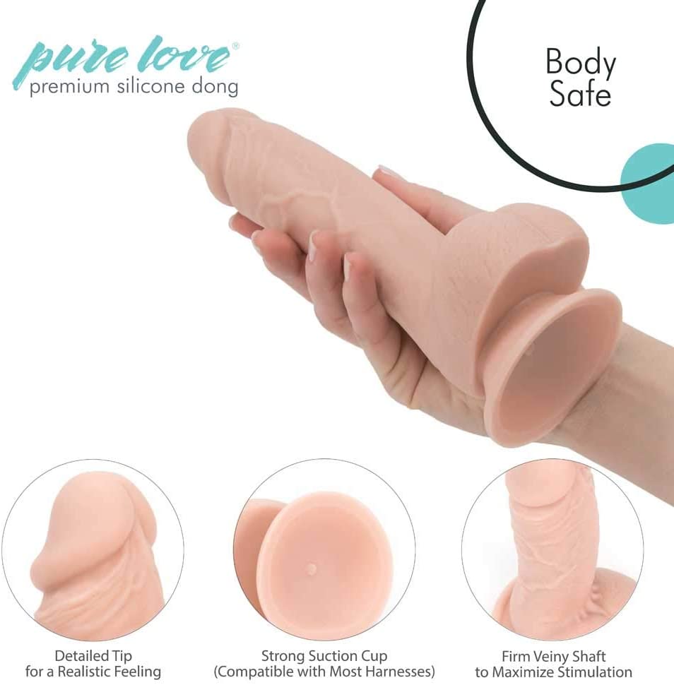 Pure Love 7.5 Inch Textured Silicone Dildo with Suction Cup