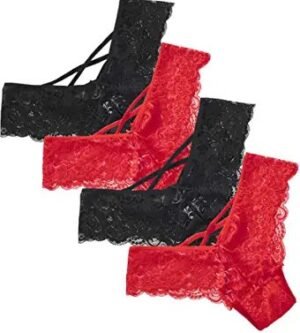 Anna & Eric - Floral Lace Sexy V-Back Criss Cross Mid Rise Thong Panties