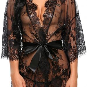 Avidlove - Kimono Robe Babydoll Lingerie Mesh Nightgown