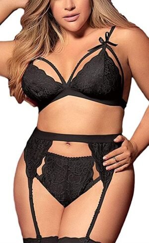 Ella Lust - 3 Piece Plus Size Lingerie Set with Garter Belt