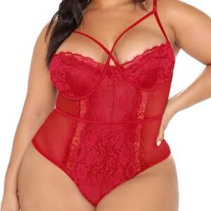 Kaei&Shi - Plus Size Eyelash Lace Bodysuit