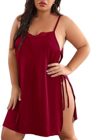 XAKALAKA - Plus Size Lingerie Side Slit Strappy Chemise Sleepwear